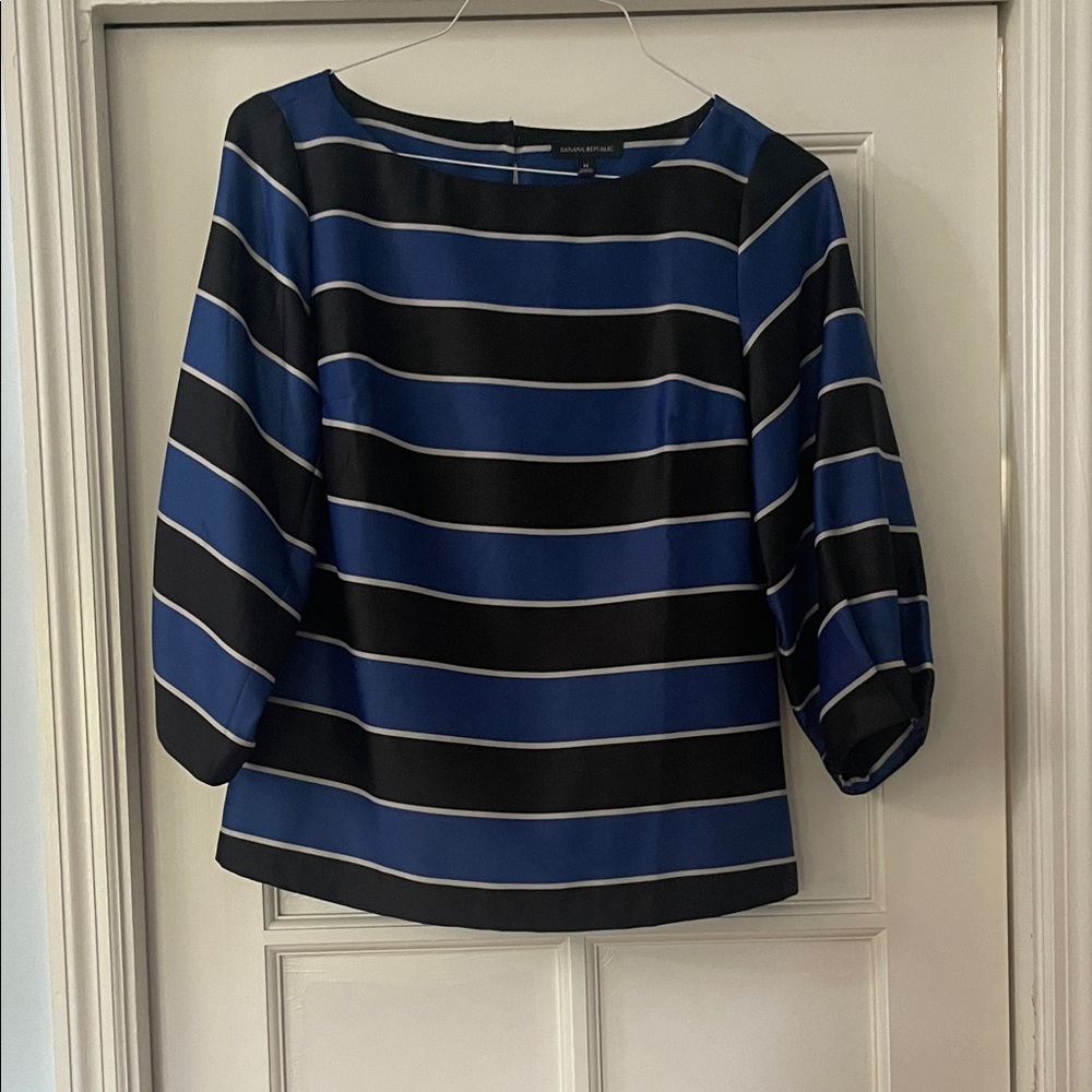 Banana Republic Blue and Black Striped Blouse